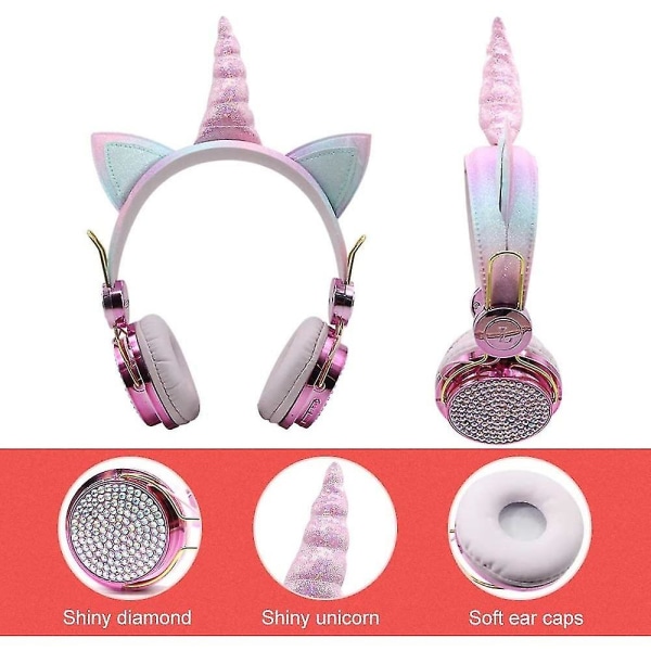 Trådlösa barnhörlurar Unicorn-hörlurar med justerbart pannband (rosaguld) (FMY)