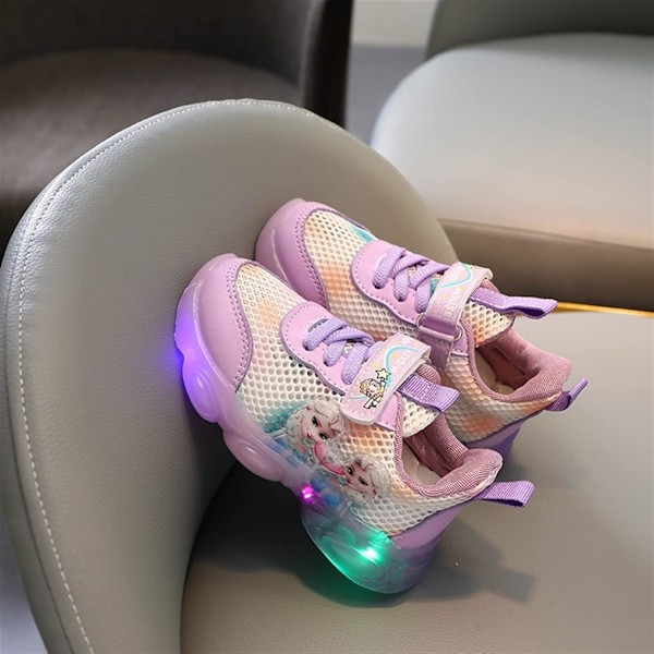 Elsa sko, prinsesse sneak sko, jenter lysende sko, barn led lys, gutter jenter lett mesh stoff sko kryss trening sko casual barn sneakers Lilla Purple twenty four