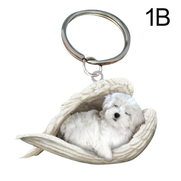 Hengende ornament nøkkelring Søt sovende engel hund vinge anheng hund gave Ca. Maltese