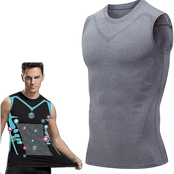 Ionic Shaping Vest Men's Body Shaper 2023 New Version Ionic Shaping Vest Men's Comfortable Breathable Ice Silk Fabric Gray S