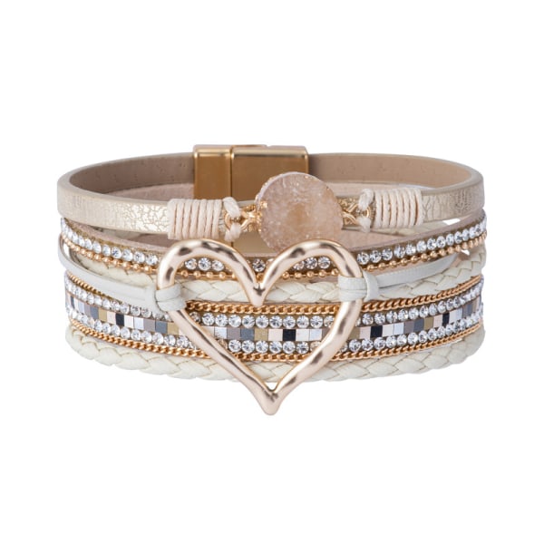 Magnetlås Boho Wrap Armband Läder Cuff Armband Pärlor Armband För Kvinnor Stapelbart Infinity Armband Smycken Khaki