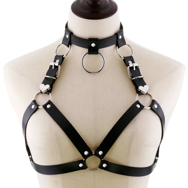 Fashion Punk Cupless BH Top Læder Sele Bælte Body Bondage Brystrem Sort Stud Nitte Klippet Top Brystrem Roserød Rose edited One size