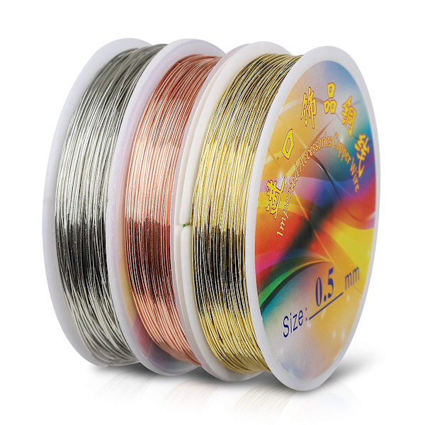 Beading Jewelry Wire, 60 Meters x 0.5mm Silver/Gold/Rose Gold Copper Wire for Jewelry Making and Modeling and Sculpture