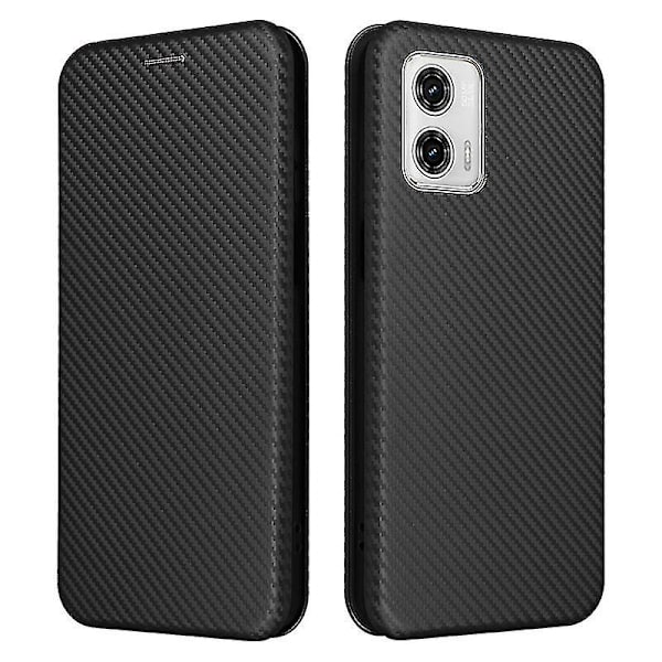 Kompatibel med Motorola Moto G73 5g etui i karbonfiber Folio Flip beskyttende magnetisk deksel Black