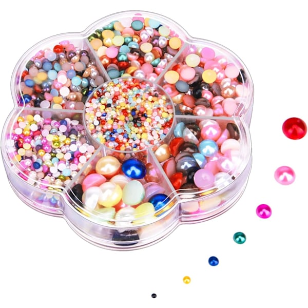 Multi-colored semi-artificial pearls with a flat back in plastic