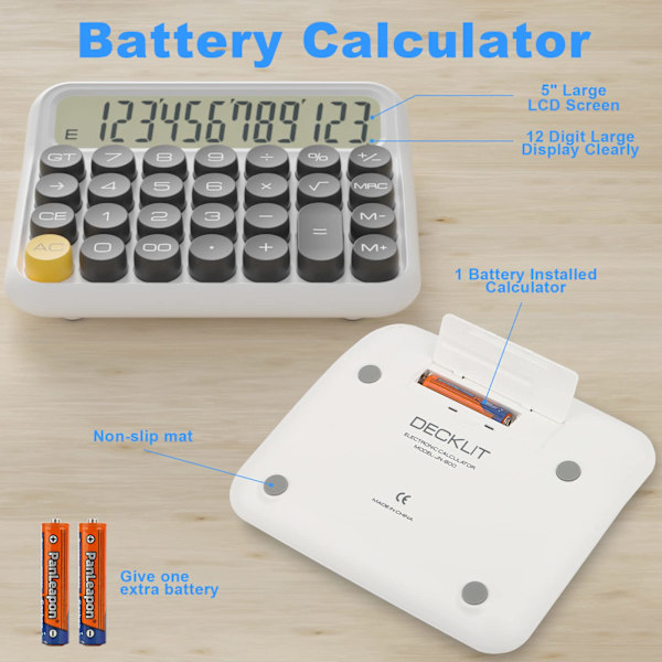 Mekaaninen laskin 12 numeroa Erittäin suuri 5 tuuman LCD-näyttö, paristokäyttöinen pöytälaskin, suuret painikkeet helppo painaa (keltainen) Yellow