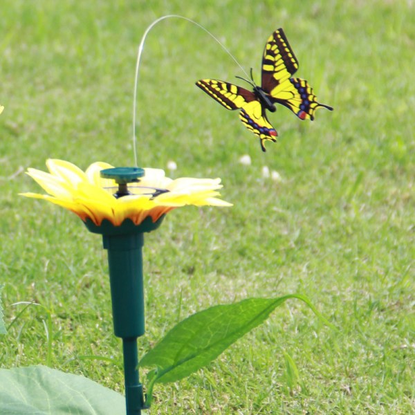 Solcelledrevet dansende flagrende sommerfugle flyvende kolibri haveplanter blomster pæl haveplæneindretning Ora Orange Sun Flower Hummingbird