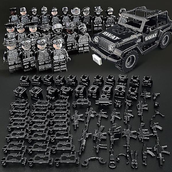 Set med 22 minifigurer och jeep militärserie skurk minifigurer byggklossleksaker