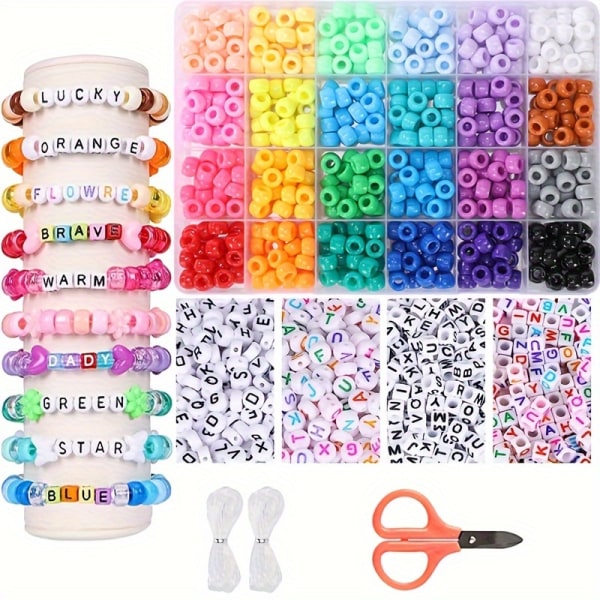 1000 st Ponnypärlor Bokstavspärlor Kit, 24 färger Ponnypärlor Armbandspärlor för hårflätor, hantverk, plastpärlor