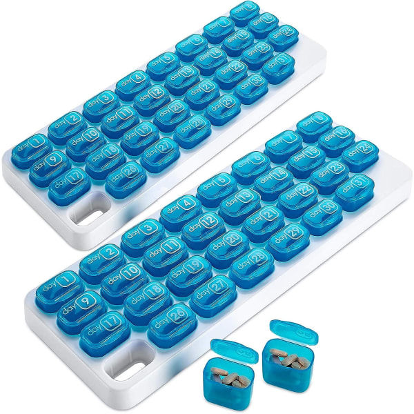 30-dagars Pill Box - (Set med 2) 31 Day Pill Box. Bärbar pillerlåda för förvaring av dagliga piller, perfekt för resor.