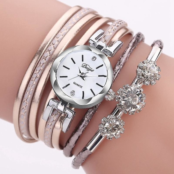 Duoya Luxury Damer Silver Crystal Watch Dam Armband Quartz Watch