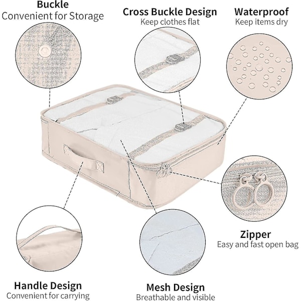 Matkalaukkujen järjestäjäsetti, jossa 10 pakkauspalaa, beige