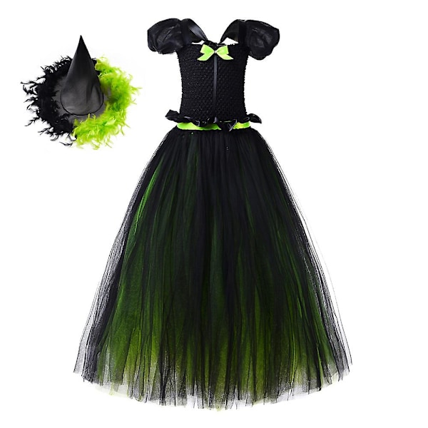 Wizard Party Kids Dress Magic Girl Dress Halloween Long Witch Dress Evening Show Dress Green