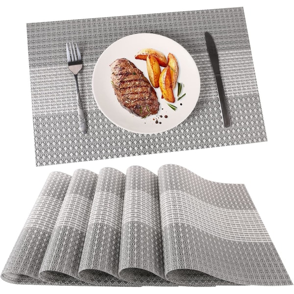 Set of 6 washable placemats made of PVC plastic (glitter gray)