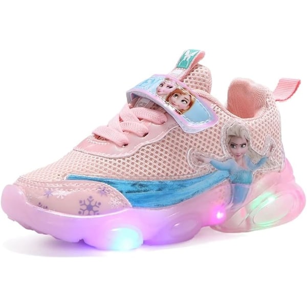 Elsa sko, prinsesse sneakers, jenter lysende sko, barn led lys, gutter jenter lett mesh stoff sko kryss trening sko casual barn sneakers C Rosa C Pink twenty three