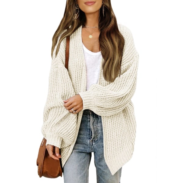 Kvinnors tröja höst/vinter ballongärmar Kvinnors kappa Mode Chunky ullfickor Casual Stickad Cardigan beige beige L