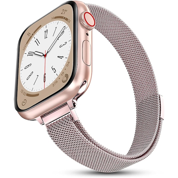 Milanese Loop-reim for Apple Watch 40mm 44mm 41mm 45mm 38mm 42mm 49mm 45mm Slank armbånd iWatch Series 3 4 6 Watch 7 8 Ultra tynn rosa gull slim pink gold 42mm 44mm 45mm 49mm