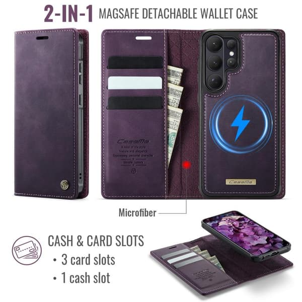 Magnetic RFID Blocking Leather Case for Samsung Galaxy S26 Ultra 5G Purpur