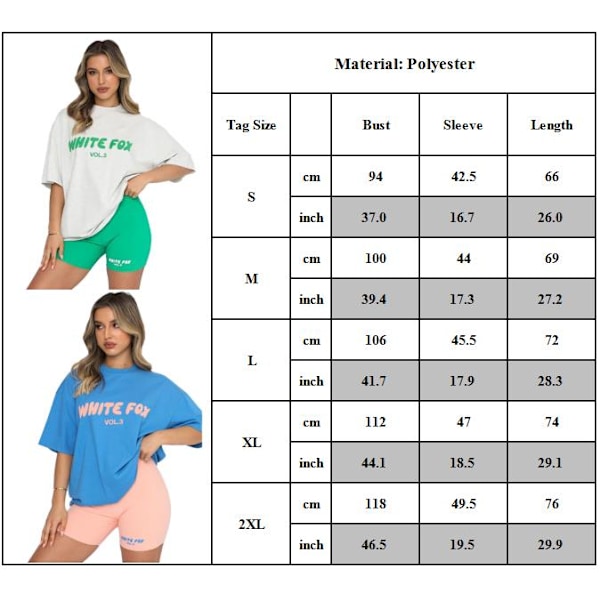 Kesävalkoinen kettu collegeasu setti naisille 2 kpl T-paita shortsit rennot topit housut valkoinen+vihreät housut White+Green Pants M