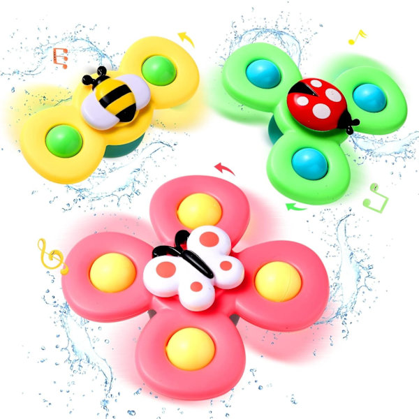 3PCS Baby Bath Spinner Toy med roterende sugekopp Spinning Top Toy Animal Spinning Suction Cup Baby Bath Toys Spisestoler Toys Windmill