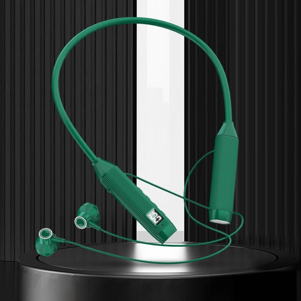 Sportlöpning Trådlös Bluetooth hörlurar Hängande hals Headset Magnetisk digital display Green