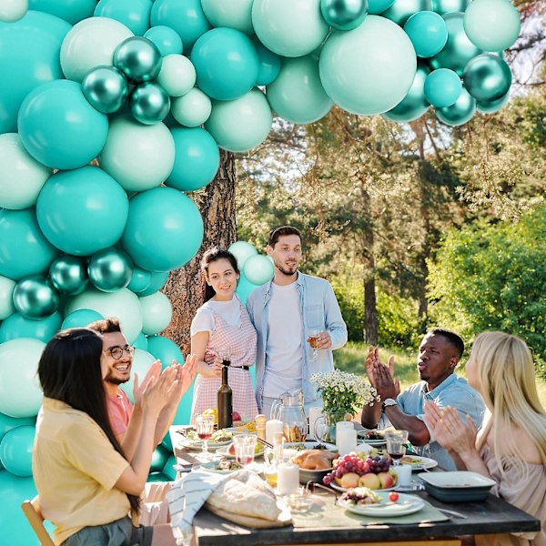 Teal Ballongbue Girlande Kit-macaron Teal Ballong Latex Metallic Grønn Ballong 132st För Baby Shower, Kjønnsavsløringbarn Bursdag