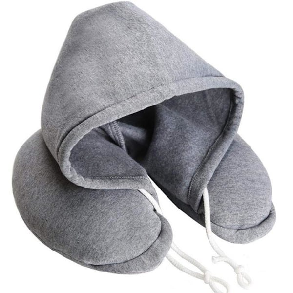 Beautiful round neck pillow with hood - Grey