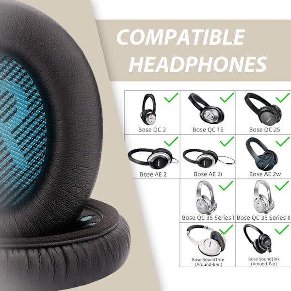 Øretelefonpuder til Bose QC25/QC35 II/QC35/QC15/AE2 AE2i AE2w Hovedtelefoner til Bose Quietcomfort 35/Quiet Comfort 25/SoundTrue og SoundLink(AroundEar) Black