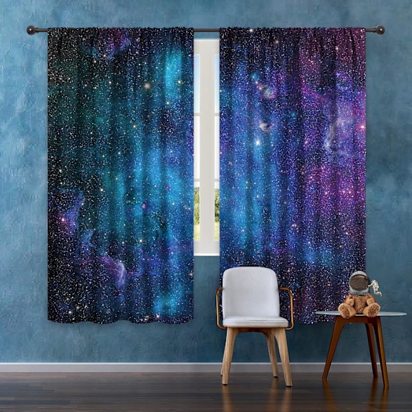 Curtains Outer space rod pocket (2 pieces Curtains 39in*70in,100cm*180cm) Blue Planet Nebula