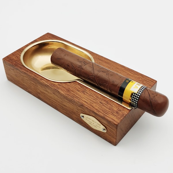 Massiv træ base kobber metal askebæger cigar|cigar tilbehør (Redwood)