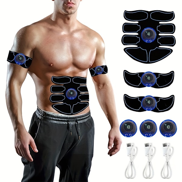 1/3/4 sæt bærbar trådløs Abs Stimulator, EMS ABS Stimulator, USB genopladelig bærbar fitness til træning Den nyeste model 8 tilstande,