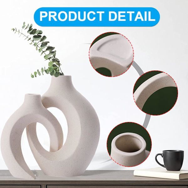 Keramisk vase, design vase, hvit blomster vase, moderne bordvase