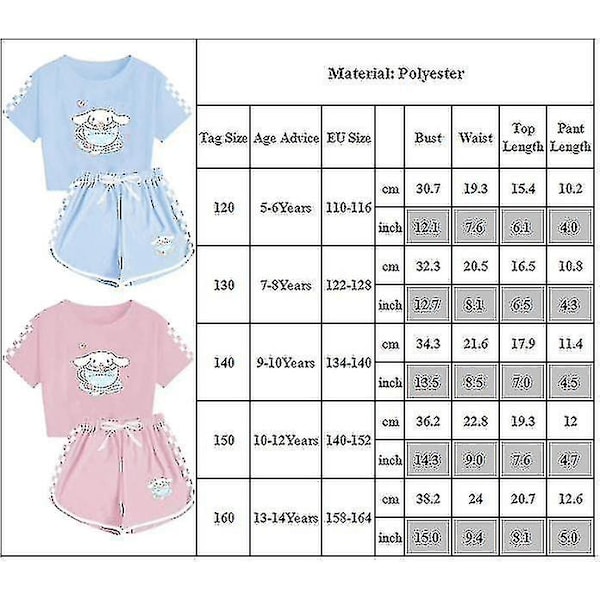 5-14 år Børn Teenagere Piger Drenge Cinnamoroll Trykt Træningsoverall Korthærmet T-shirts Top+shorts Sportswear Sæt Gaver 10-12 År 10-12 Years Light Blue