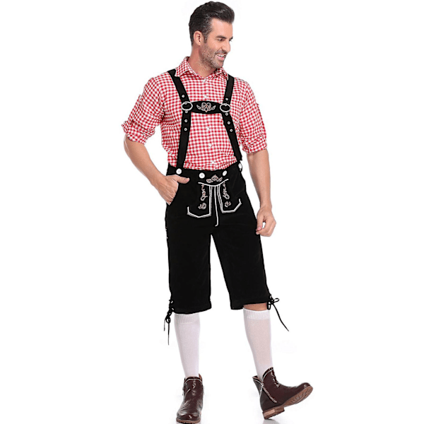 Mænds Tysk Bavarisk Oktoberfest Sæt til Halloween Kostumefest og Ølfestival Rød Ed 2XL