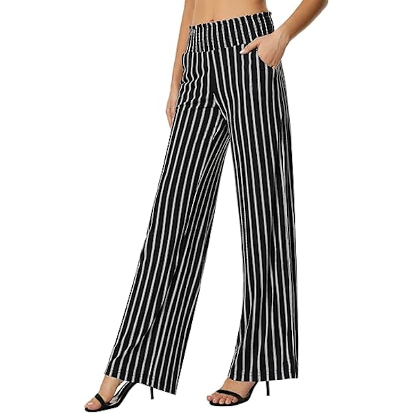 Women's Wide Leg Bohemian Casual (Black and White Lines)