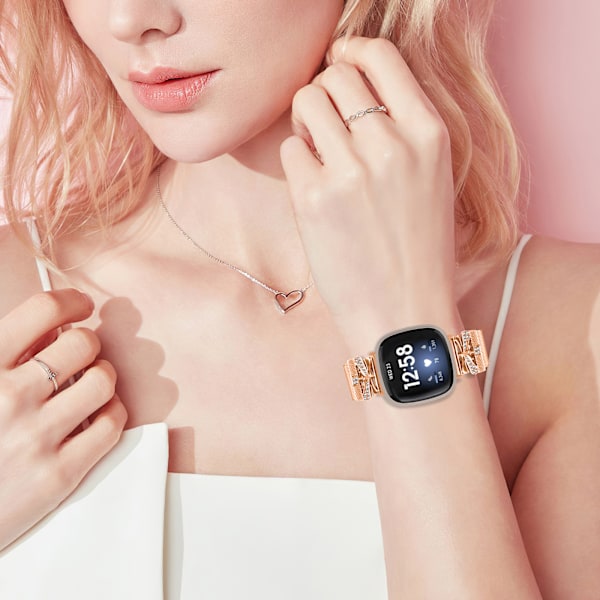 Ruostumattomasta teräksestä valmistettu rannekoru Fitbit Versa3/4/Sense 2 -laitteelle Rose gold Rose gold