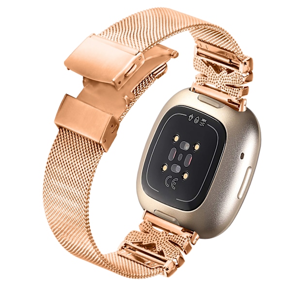 Ruostumattomasta teräksestä valmistettu rannekoru Fitbit Versa3/4/Sense 2 -laitteelle Rose gold Rose gold