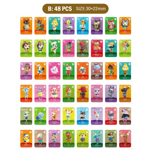 Animal Crossing Amiibo -sarja 5 -kortit 48 kpl 48PCS 30*22MM