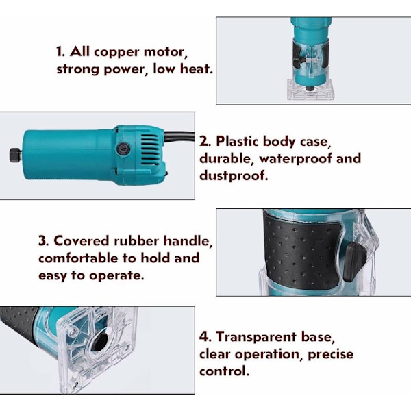 EU-plugg, 220V 1200W 1/4 tommers trimmerverktøy Trimmermaskin Kant 35000R/Min Elektrisk håndtrimmer Trefreser Snekker