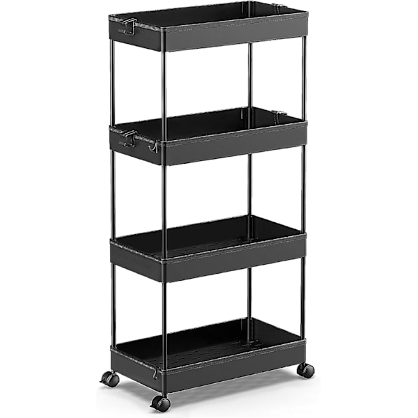 Storage Cart 4-Tier, Bathroom Rolling Cart Utility Storage Organizer Shelf Mobile Shelving Unit for Kitchen Living Room Bathroom Laundry Room