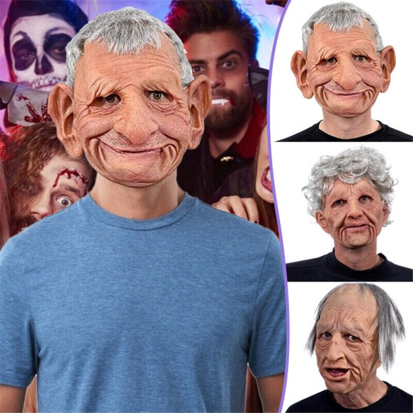 Realistisk Old Man Mask Latex Mask för Carnival Halloween C