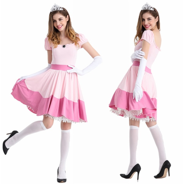 Vuxen Princess Peach Kostym För Kvinnor Halloween Cosplay Klänning M