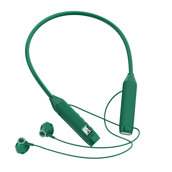 Sportlöpning Trådlös Bluetooth hörlurar Hängande hals Headset Magnetisk digital display Green
