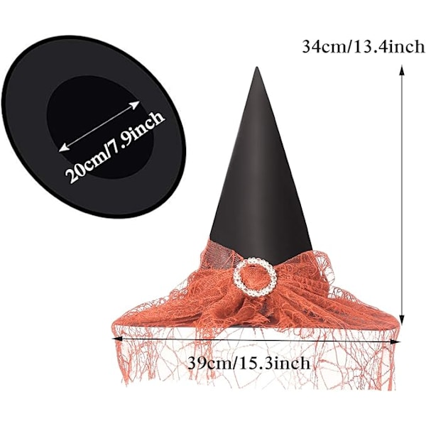 (Orange) 1. Kvinners Heksehatt, Voksen Hekse Vampyr Halloween Kostyme Tilbehør, Sammenleggbar Heksehatt, Hallow