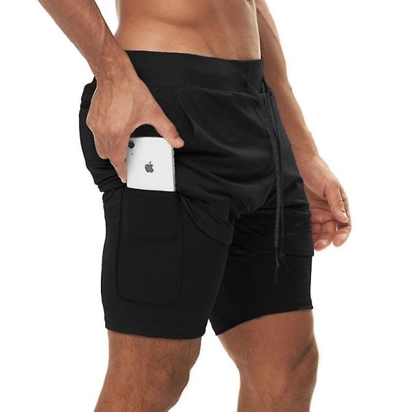 Herr Gym Sports Shorts Fitness Dubbelskiktade Korta Byxor Svart 2 4XL