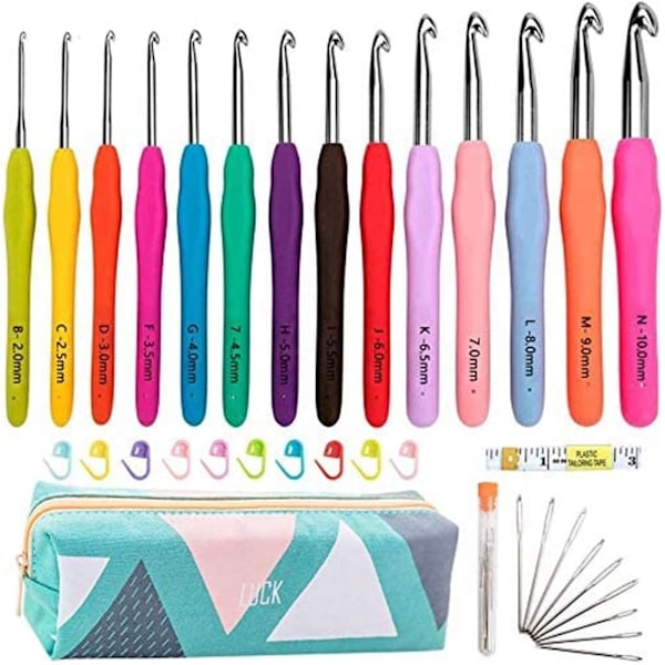 Crochet needle set, 14 pcs soft non-slip yarn knitting needle set