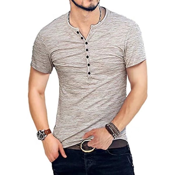 Men's Casual Slim Fit Basic Henley Short Sleeve T-Shirt M