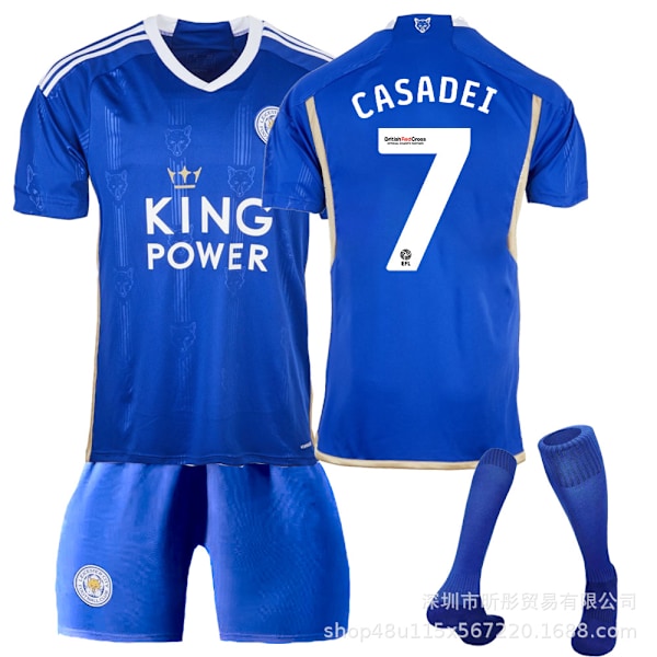 Leicester City 2023 Hjemmeskjorte Fotballskjorte - Casadei+sokker S(165-170cm)