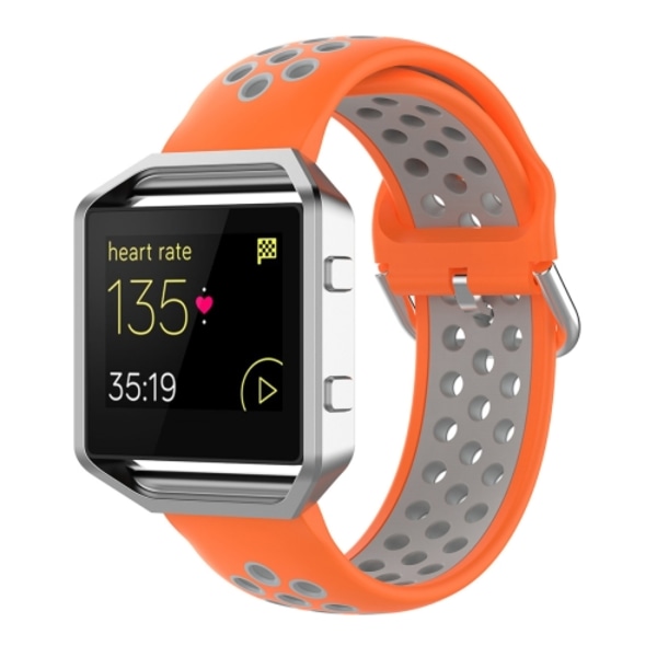 För Fitbit Versa 2 / Versa / Versa Lite / Blaze 23mm Sports Tvåfärgad Silikon-rem med klockband Orange Grey