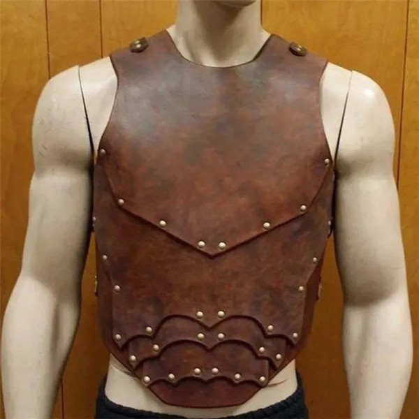 Medeltida Viking Larp Warrior Bröst Skulder Gladiator Armor Steampunk Gothic Knight Spaulder Set Läder Cosplay Bröstskydd Svart axel Black shoulder One size